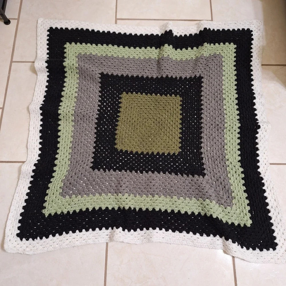 Vintage Handmade Crochet Square Afghan Throw 41x41 Farmhouse Cottagecore Granny